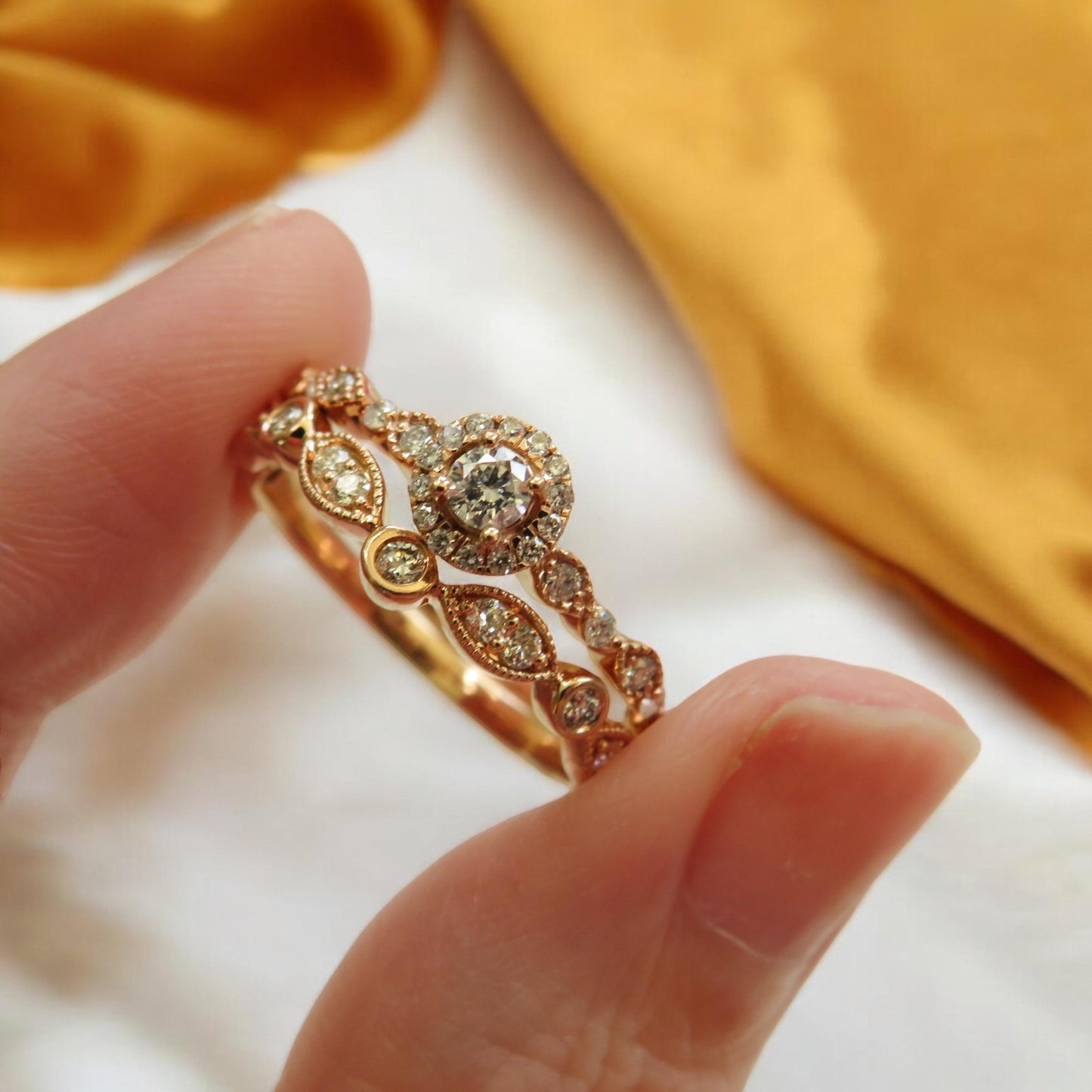 14K Rose Gold Diamond Ring | Size 7 | Vintage-Inspired Halo Engagement Ring