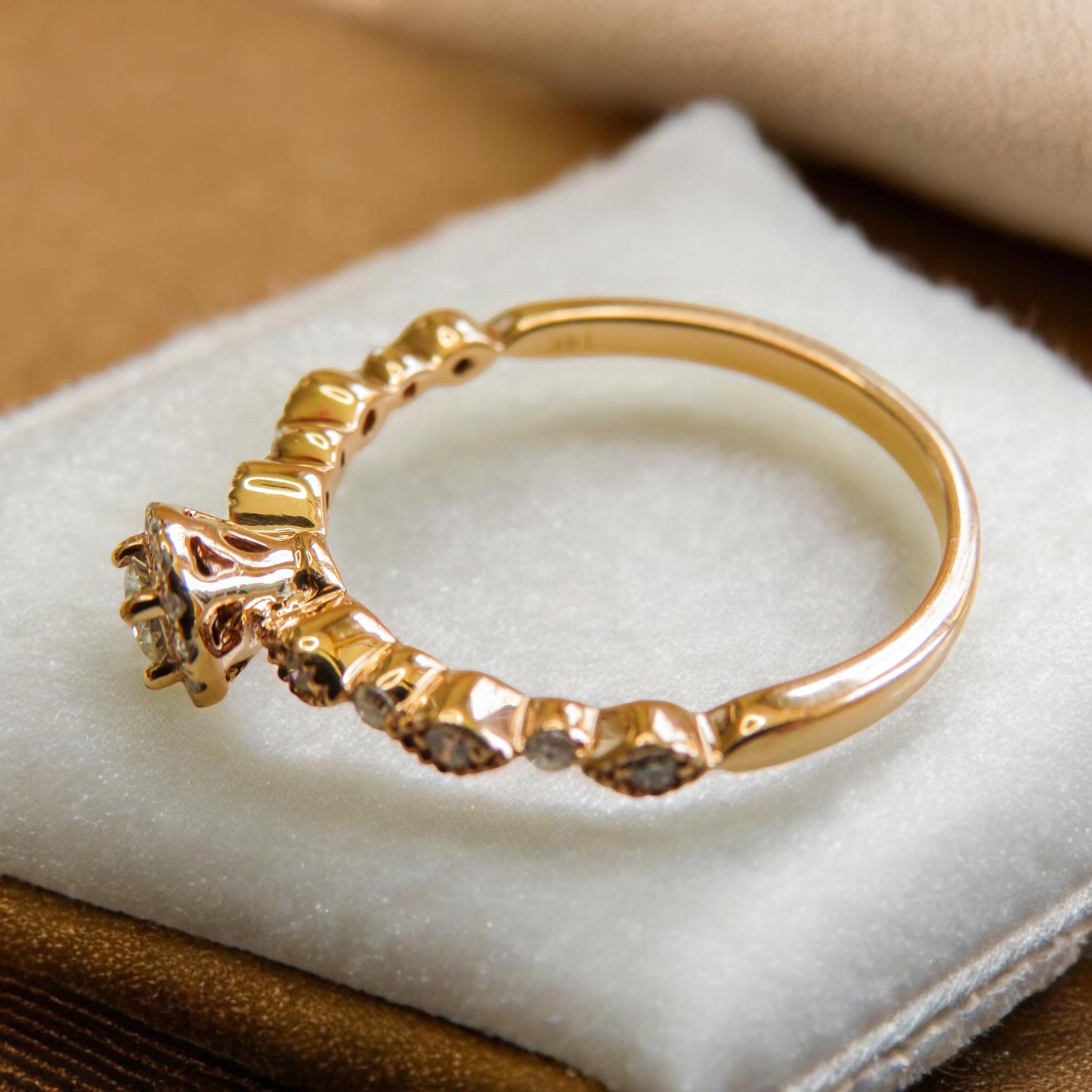 14K Rose Gold Diamond Ring | Size 7 | Vintage-Inspired Halo Engagement Ring