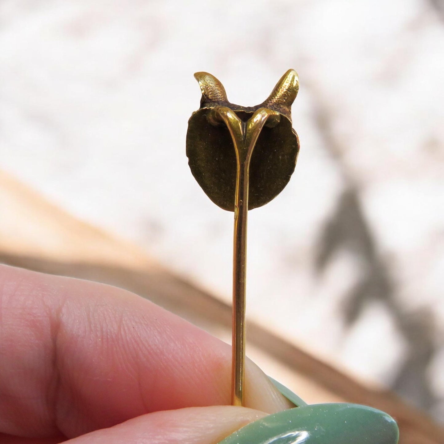 French Antique 18K Gold Wolf Stick Pin, Ruby Eyes, Hallmarked