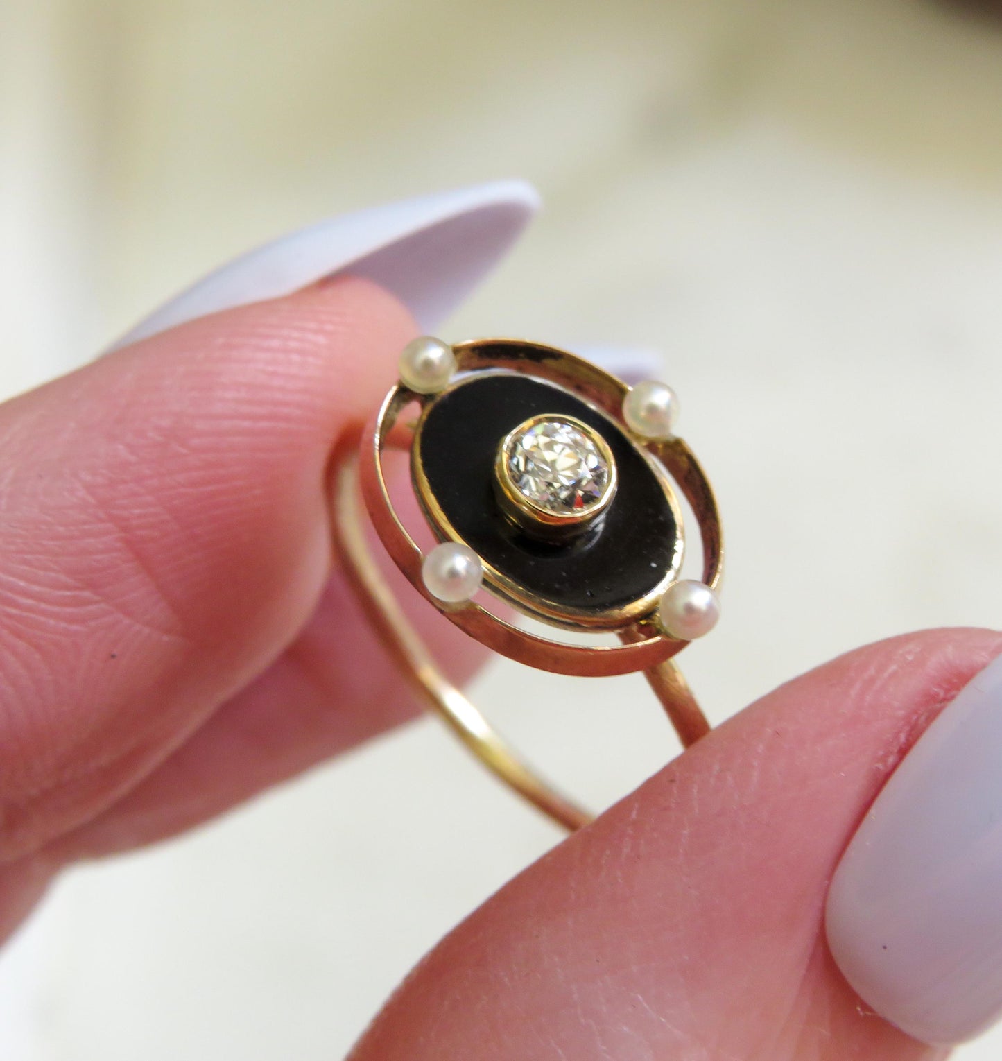 Antique Onyx Diamond Conversion Ring | Old Mine Cut .10ct | 14K & 10K Gold | Size 5.75 | Stick Pin Ring
