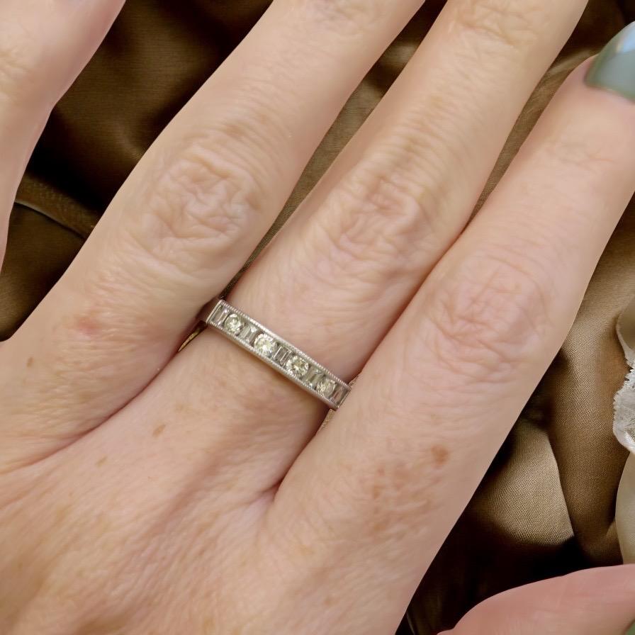 Vintage 18K White Gold Diamond Wedding Band | Art Deco Style Stackable Ring | .30ctw Estate Anniversary Ring | 3.5mm Fine Jewelry