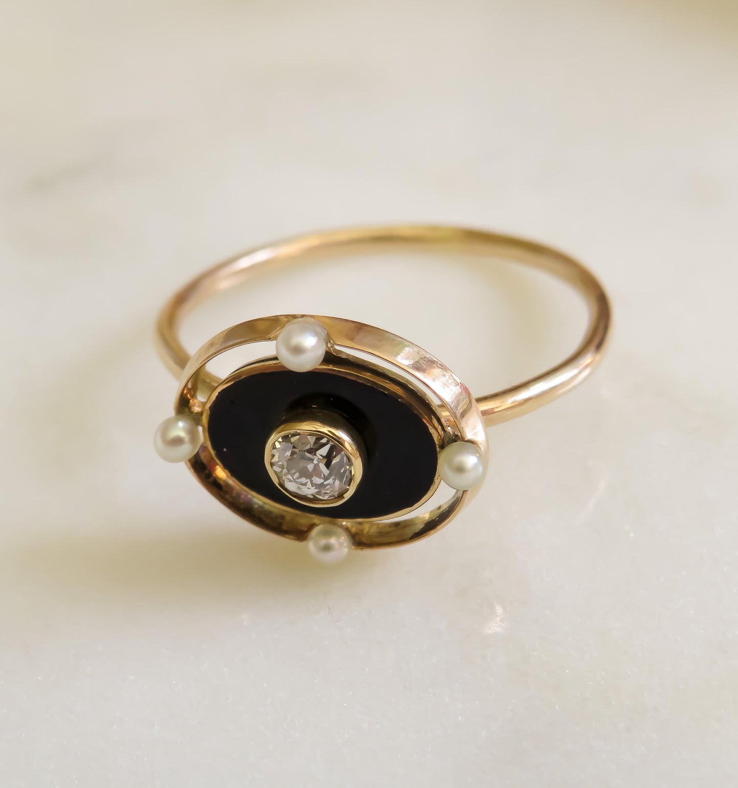 Antique Onyx Diamond Conversion Ring | Old Mine Cut .10ct | 14K & 10K Gold | Size 5.75 | Stick Pin Ring