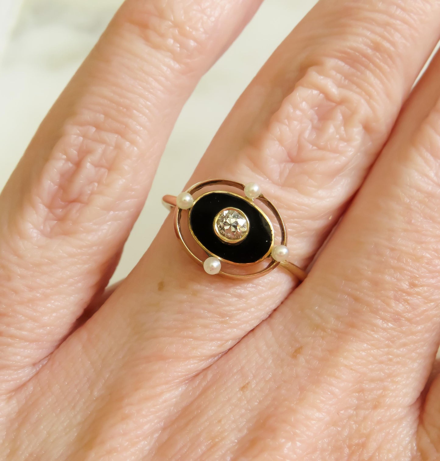 Antique Onyx Diamond Conversion Ring | Old Mine Cut .10ct | 14K & 10K Gold | Size 5.75 | Stick Pin Ring