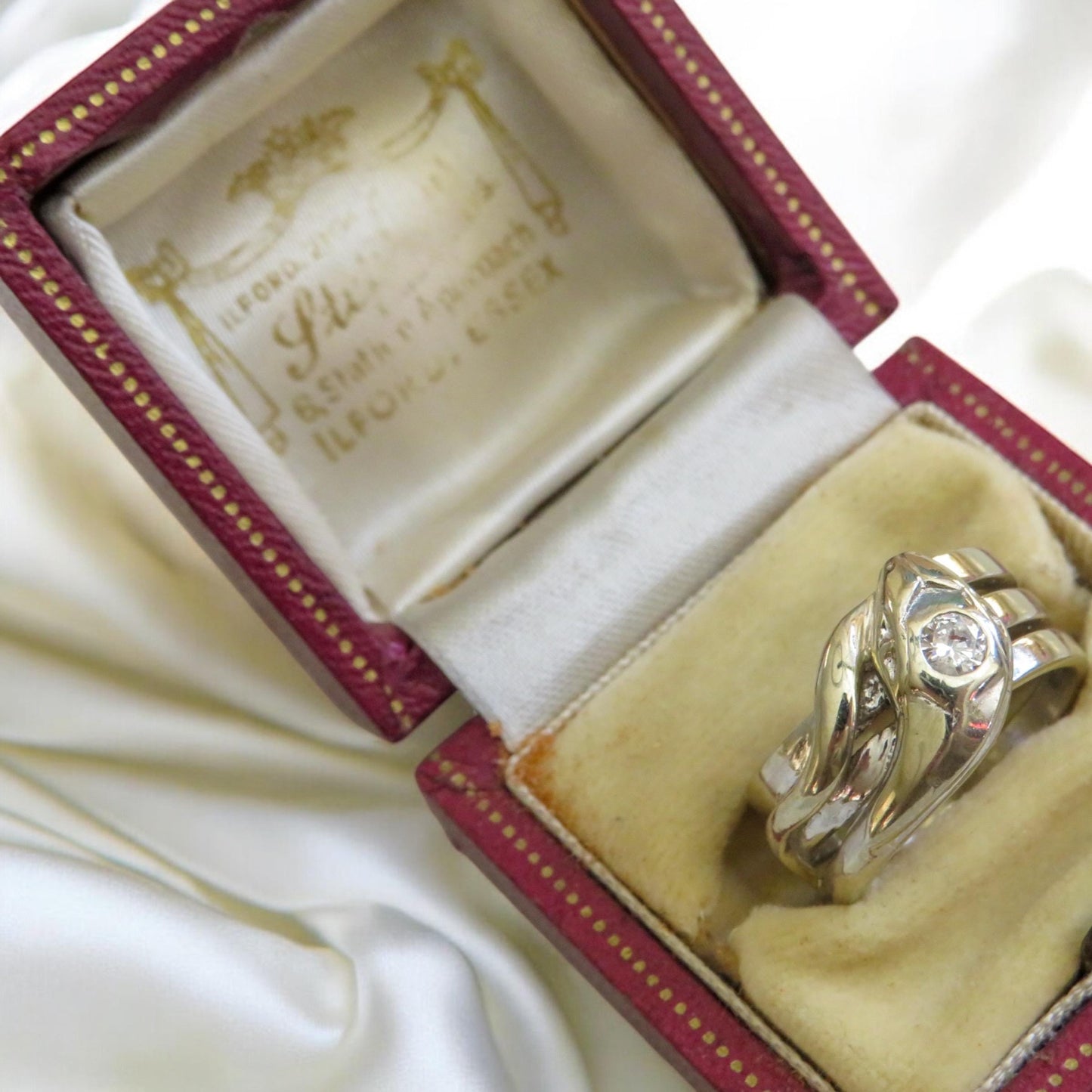 Vintage Art Deco Snake Ring | 14K White Gold | Transitional Cut Diamond | Size 6.5 | .14ct | Heavy Gold Statement Ring | Unisex
