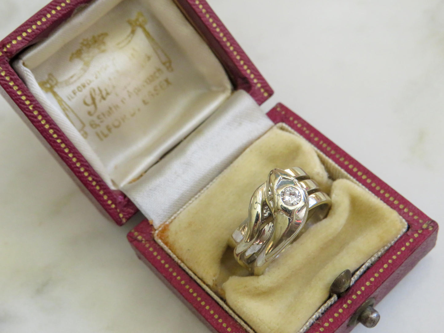 Vintage Art Deco Snake Ring | 14K White Gold | Transitional Cut Diamond | Size 6.5 | .14ct | Heavy Gold Statement Ring | Unisex