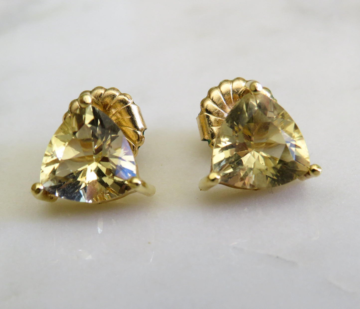 Scapolite Trillion Cut Earrings Vintage 18K Gold
