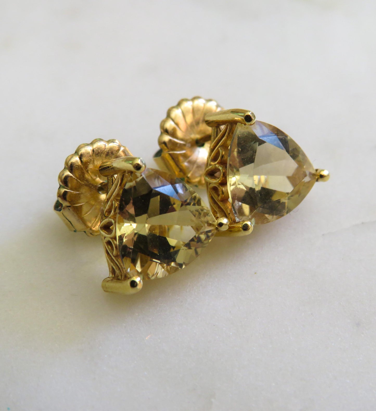 Scapolite Trillion Cut Earrings Vintage 18K Gold