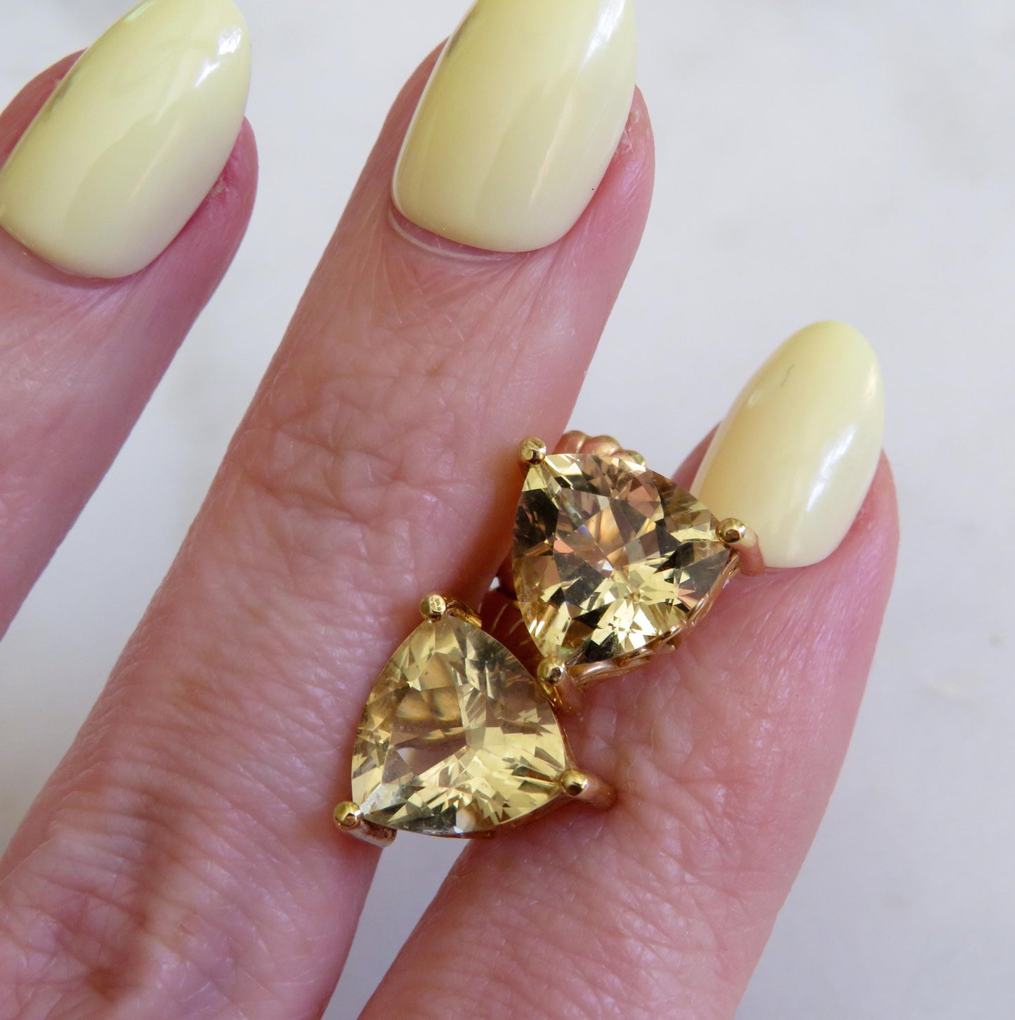 Scapolite Trillion Cut Earrings Vintage 18K Gold