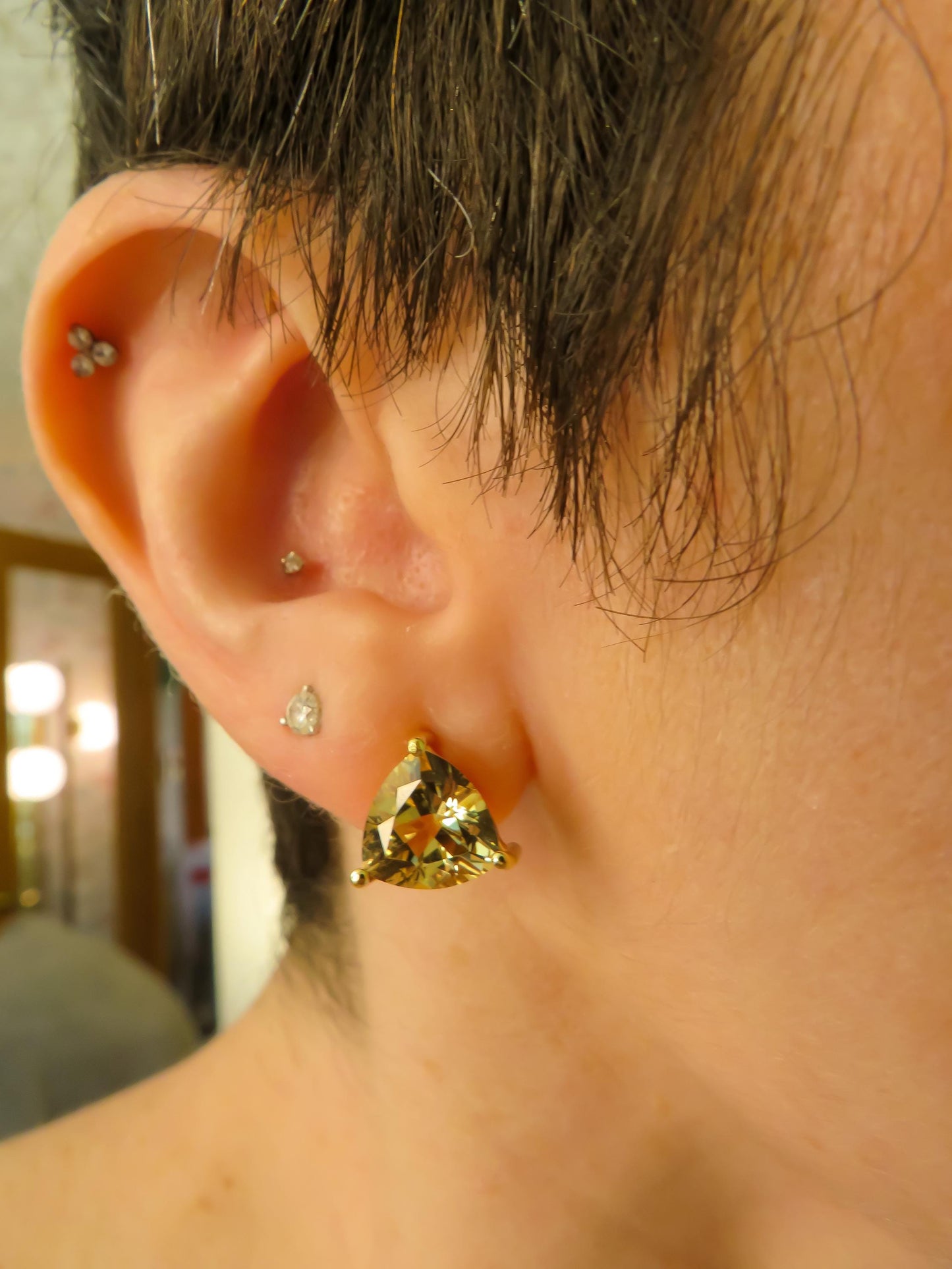 Scapolite Trillion Cut Earrings Vintage 18K Gold