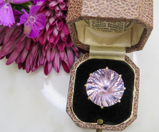Ethereal Vintage Kunzite Ring in 10K Gold | Kaleidoscope Cut | Clyde Duneier Statement Ring