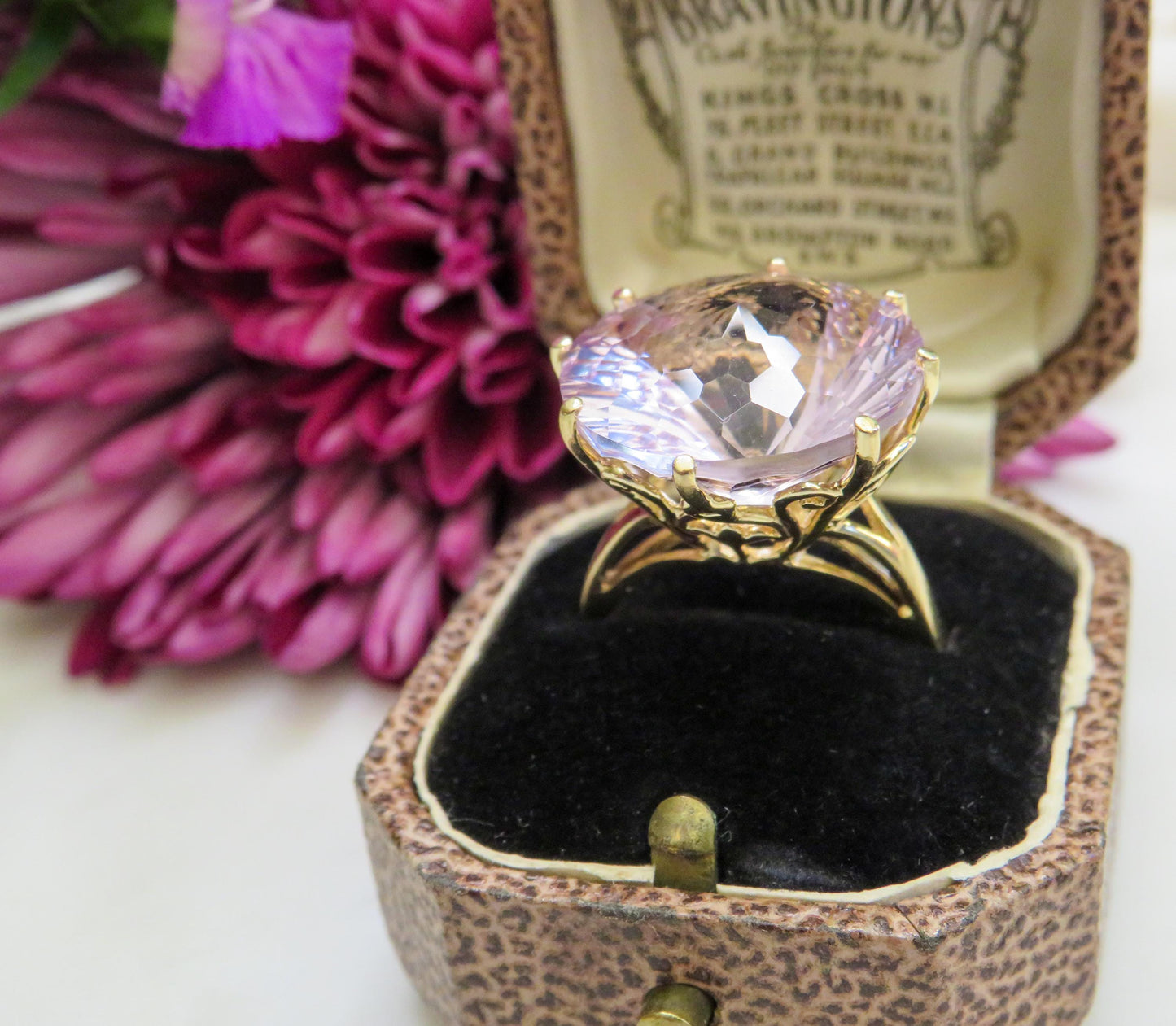 Ethereal Vintage Kunzite Ring in 10K Gold | Kaleidoscope Cut | Clyde Duneier Statement Ring