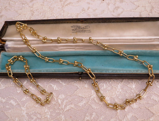 14K Yellow Gold Necklace & Bracelet Set  Matching Hardware Link Design  Hidden Clasp