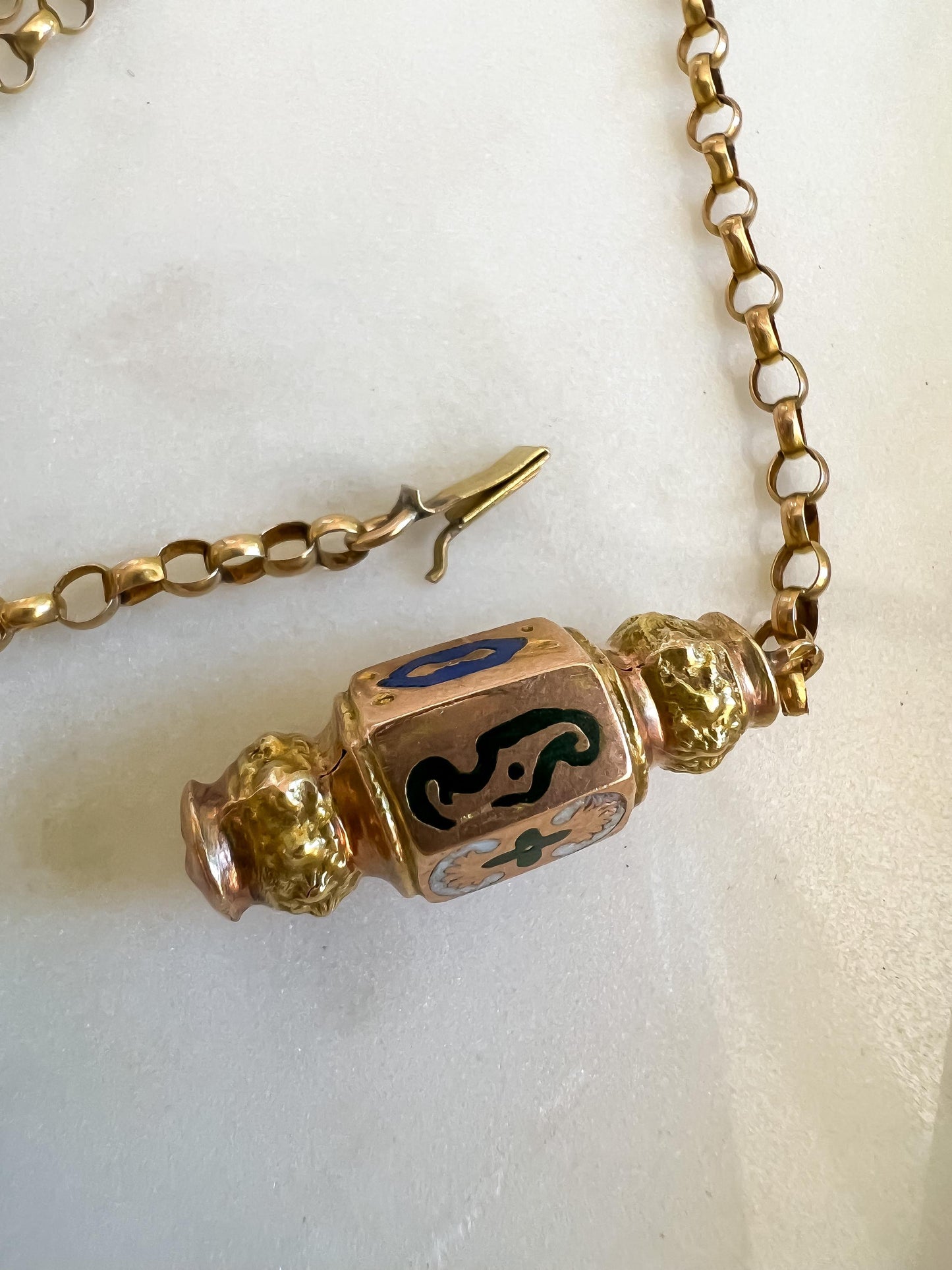 Victorian Gold Long-Guard Chain Necklace with Enamel Details
