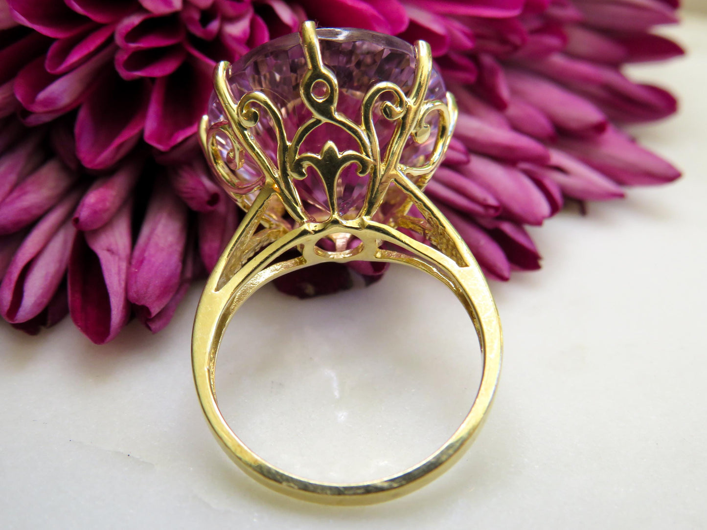 Ethereal Vintage Kunzite Ring in 10K Gold | Kaleidoscope Cut | Clyde Duneier Statement Ring
