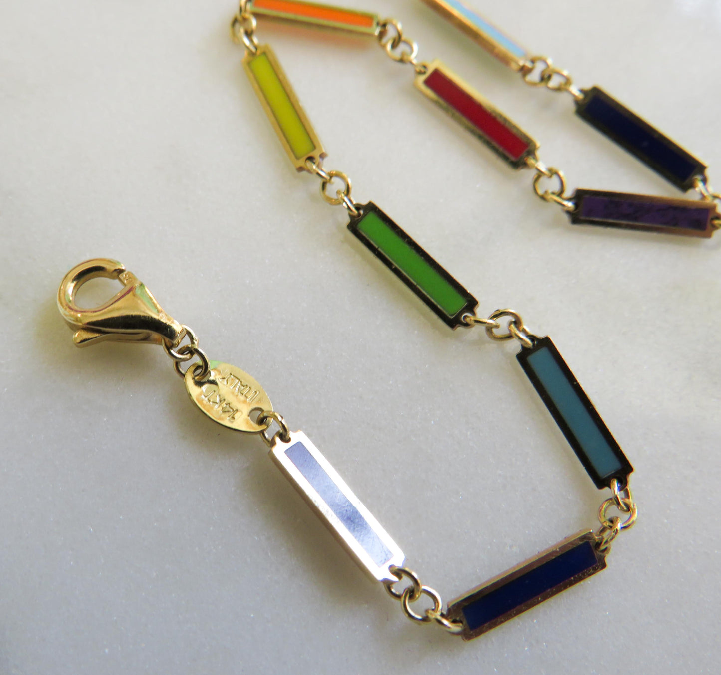 Color Pop Perfection 14K Gold Enamel Bar Anklet, 9 Modern Estate Jewelry