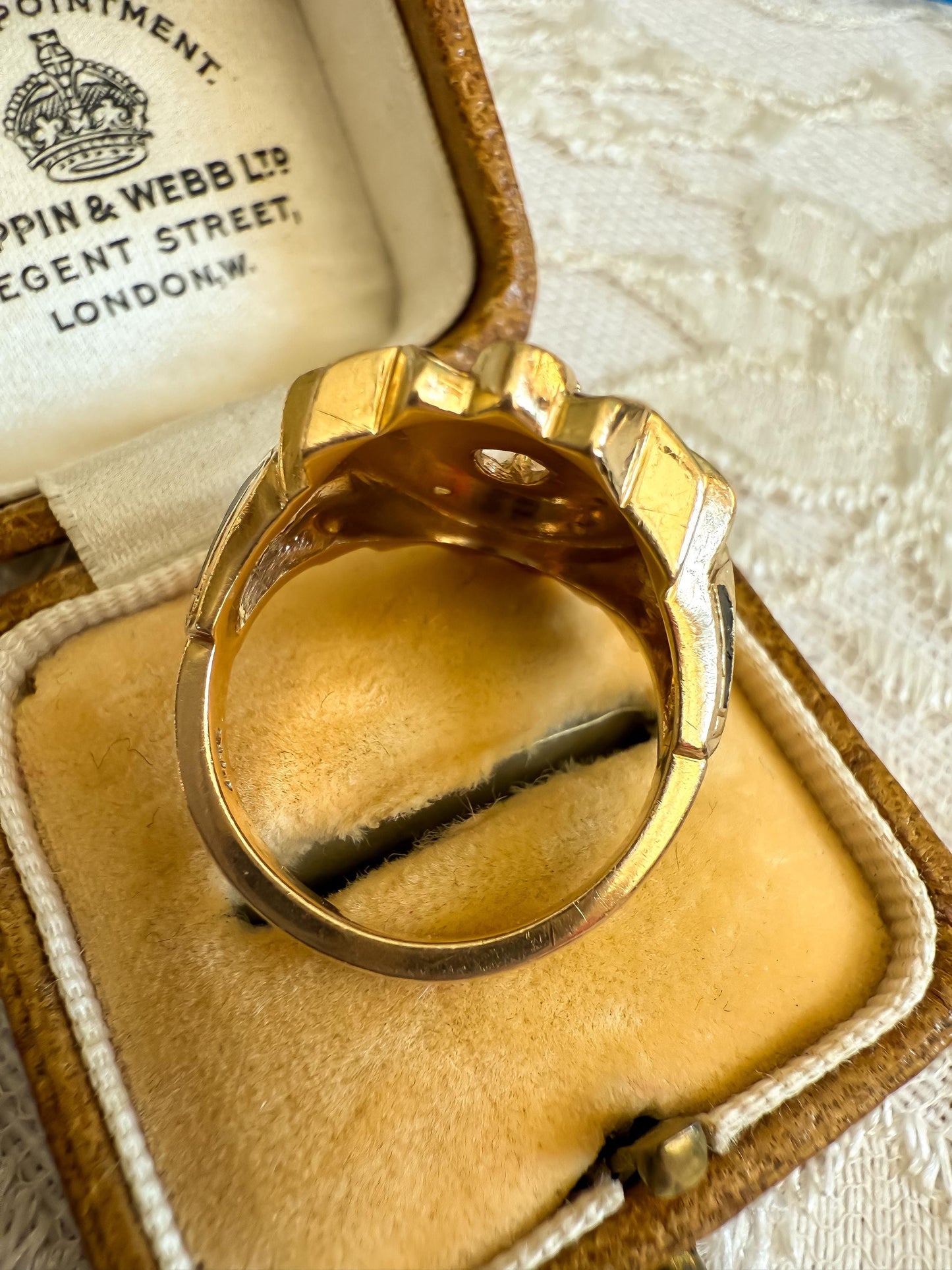 Victorian 14K Gold Diamond & Enamel Ring Old Mine Cuts Unique Antique Statement Ring