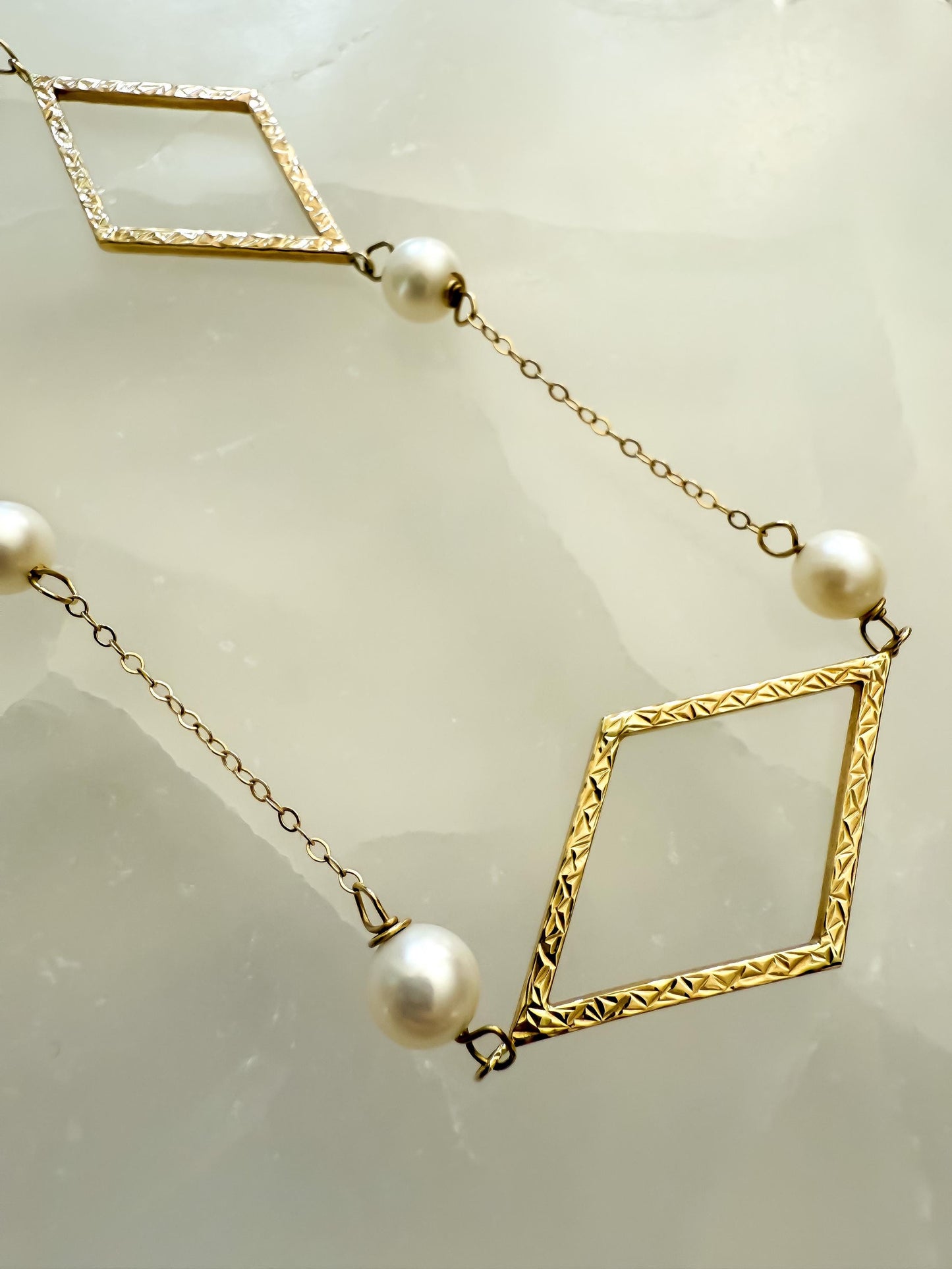 14K Gold Necklace with Glass Pearls
