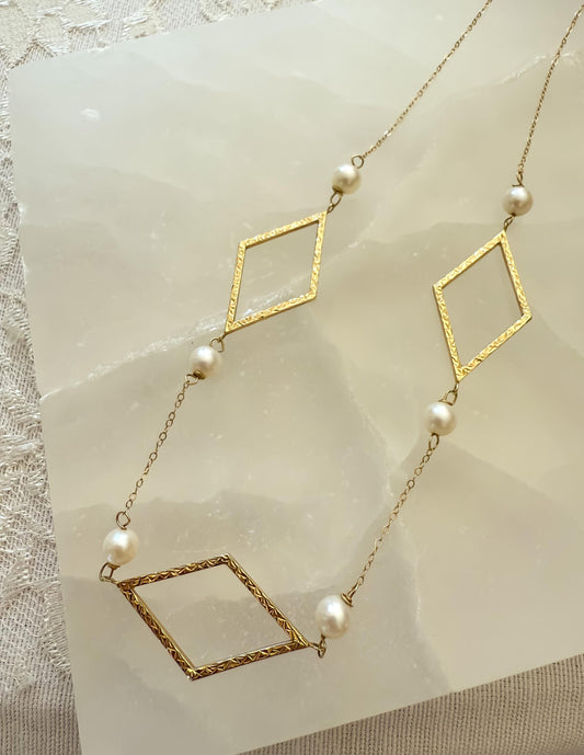 14K Gold Necklace with Glass Pearls