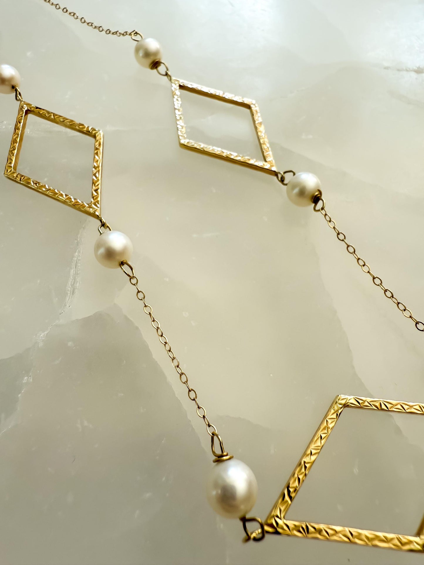 14K Gold Necklace with Glass Pearls