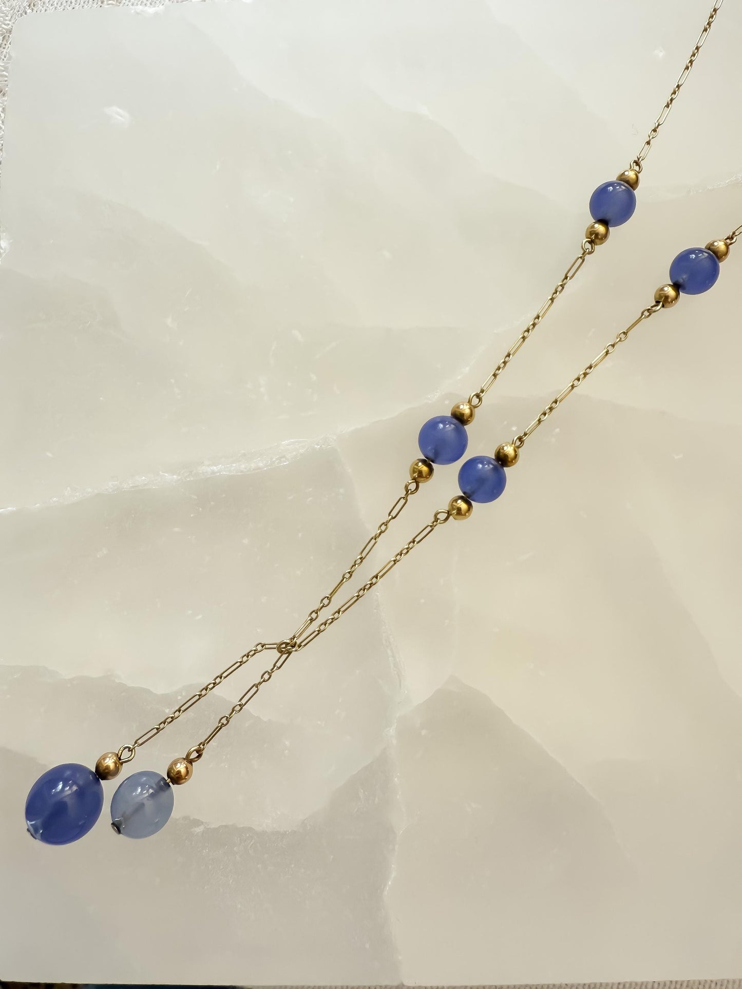 Vintage 14K Gold Necklace with Cascading Natural Blue Gemstones