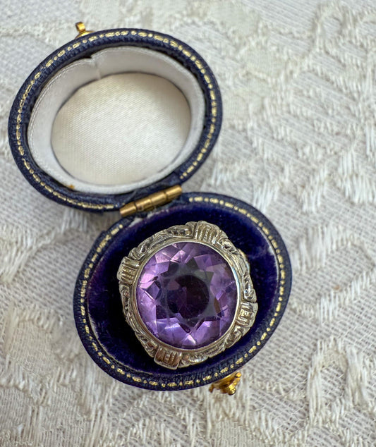 1920s Art Deco Amethyst Ring  14K White Gold  Size 6