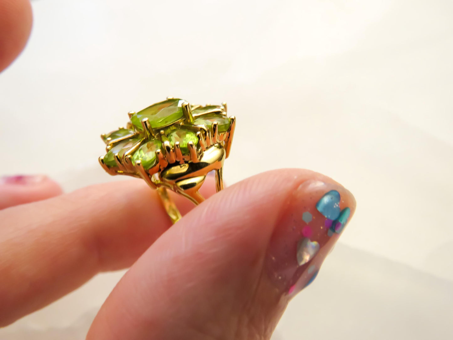 Vintage Peridot Cluster Ring in 10K Yellow Gold