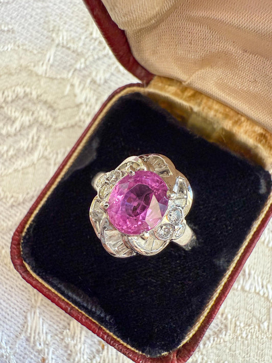18K White Gold Pink Sapphire & Diamond Ring