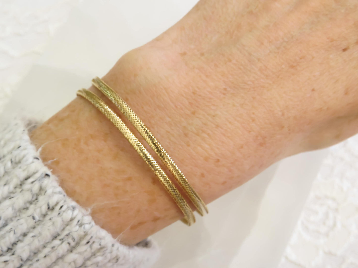 Estate Set of Four 14K Gold Mesh Bangle Bracelets Flexible & Lightweight