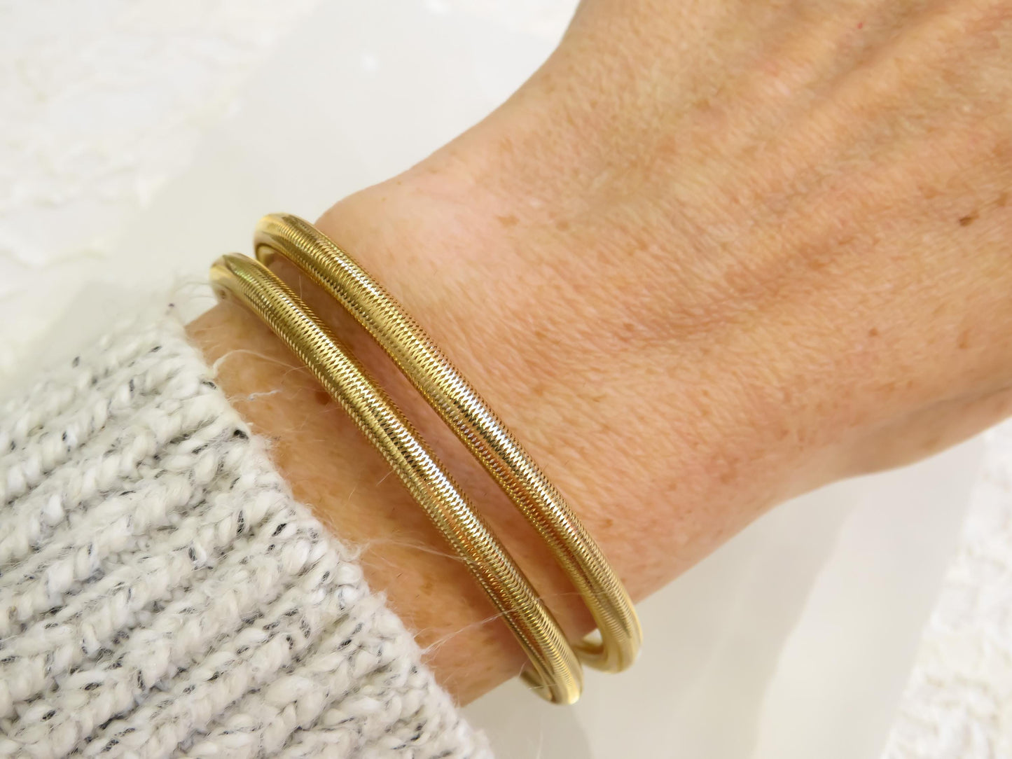 Estate Set of Four 14K Gold Mesh Bangle Bracelets Flexible & Lightweight