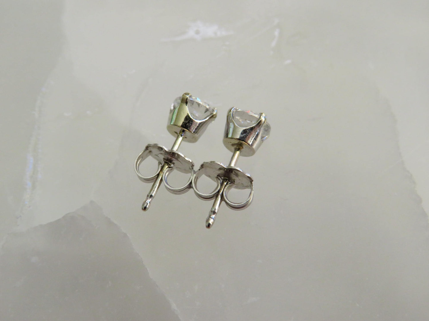 Estate 1 Carat Diamond Stud Earrings in 14K White Gold | Classic Four-Prong Setting