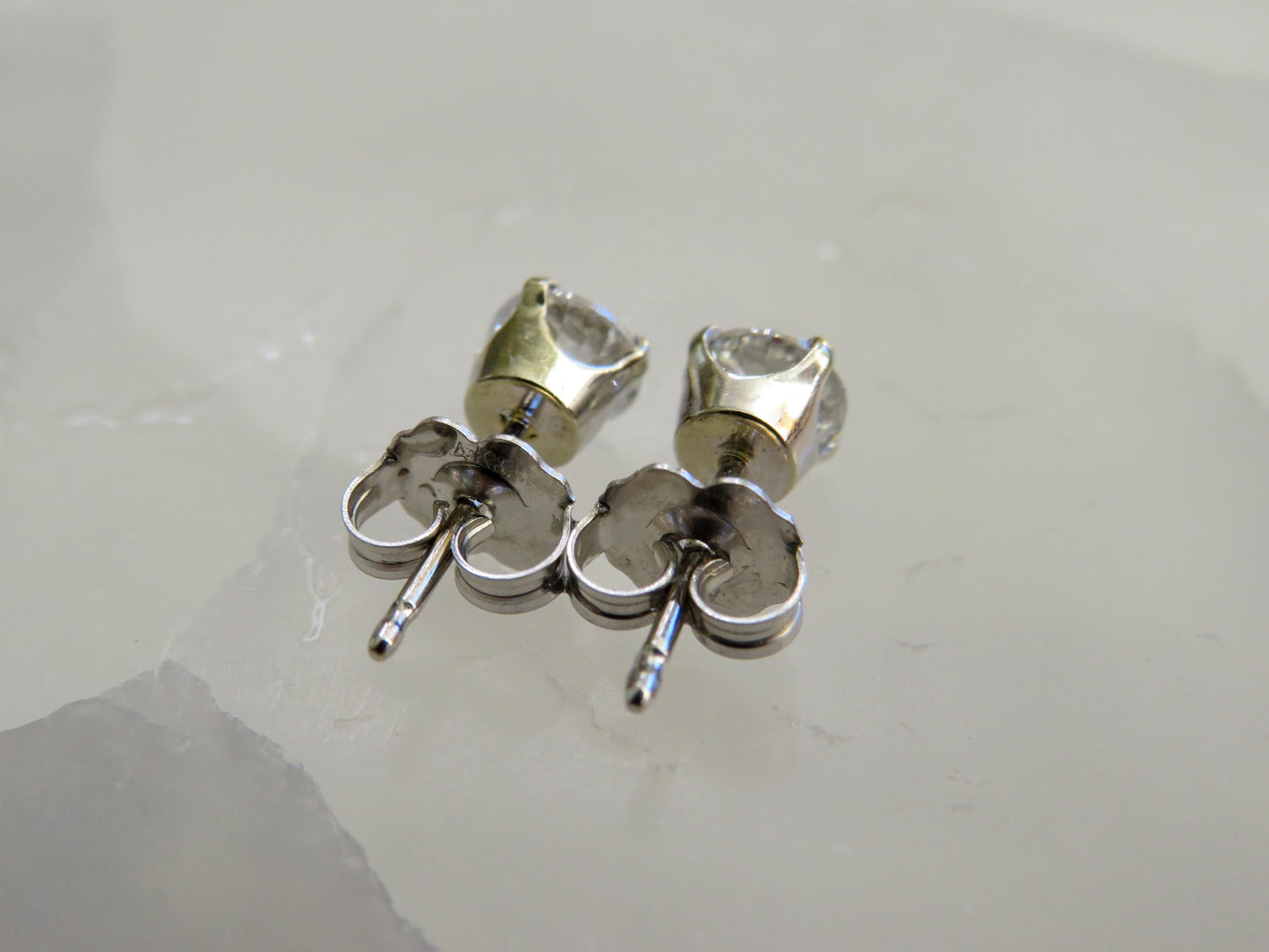 Estate 1 Carat Diamond Stud Earrings in 14K White Gold | Classic Four-Prong Setting