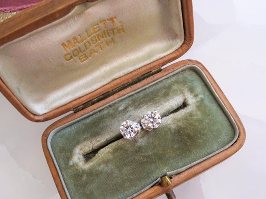 Estate 1 Carat Diamond Stud Earrings in 14K White Gold | Classic Four-Prong Setting