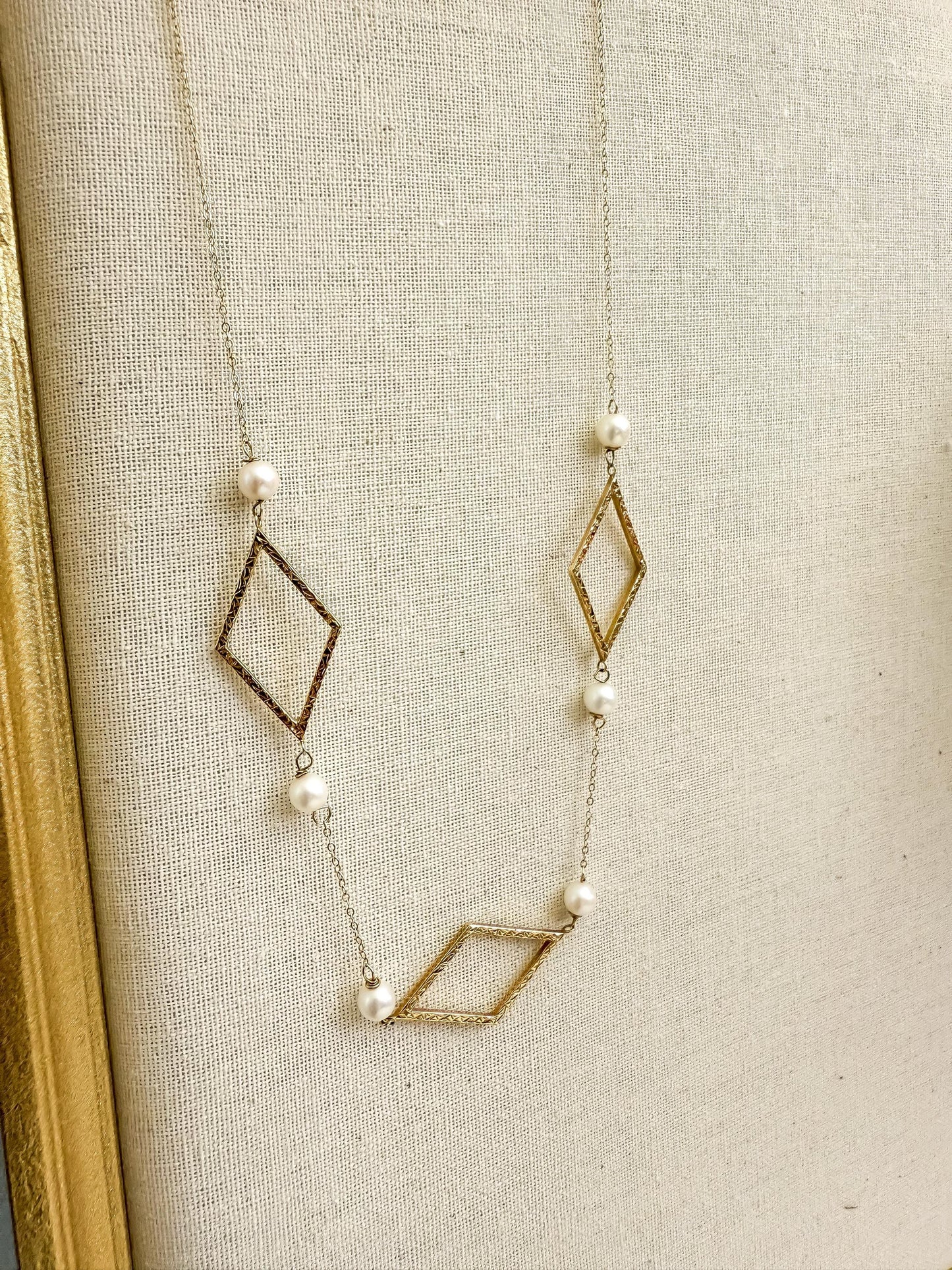 14K Gold Necklace with Glass Pearls
