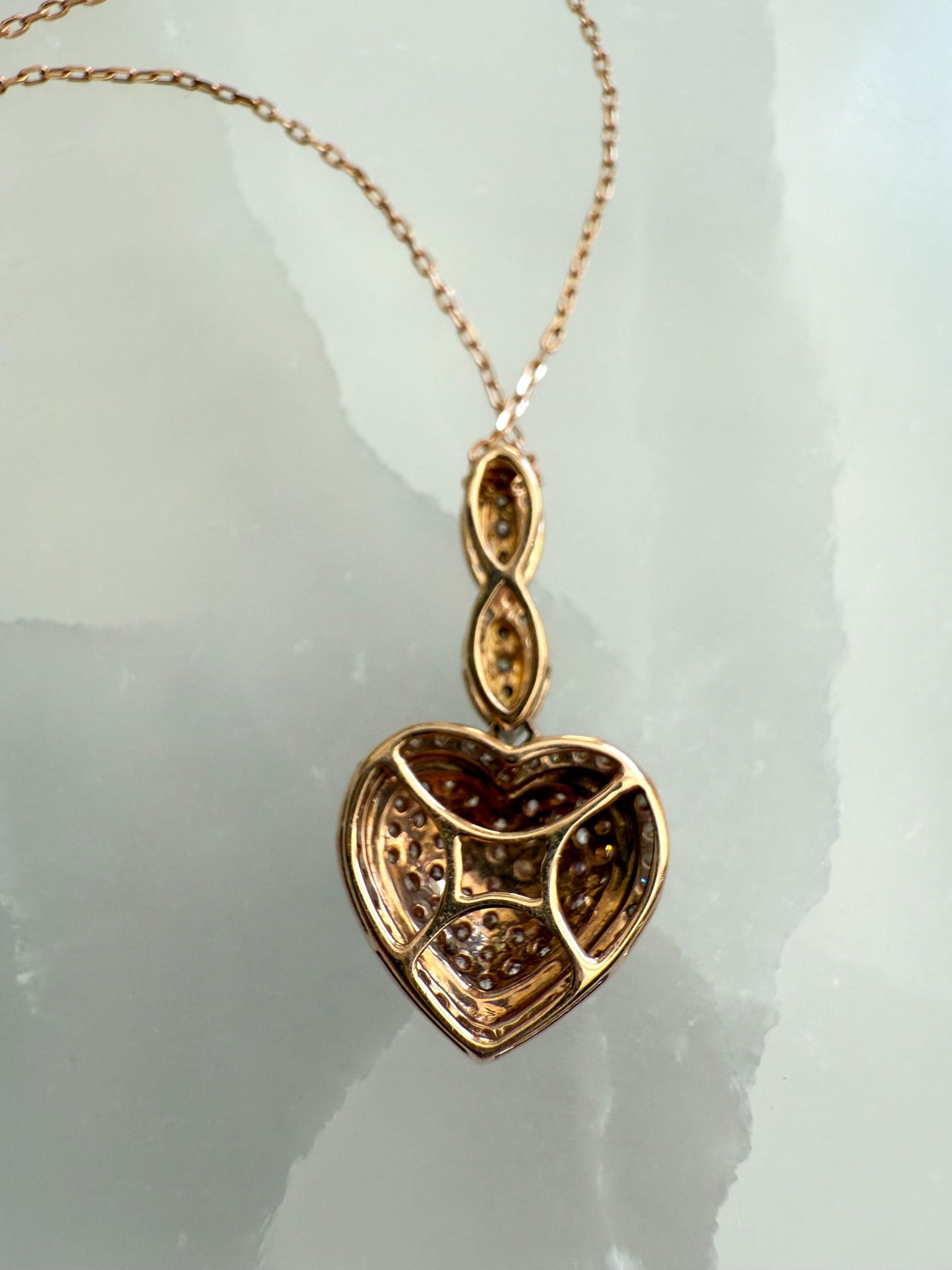 14K Rose Gold Heart Necklace with Natural Pink & White Diamond Pendant