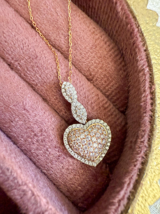 14K Rose Gold Heart Necklace with Natural Pink & White Diamond Pendant