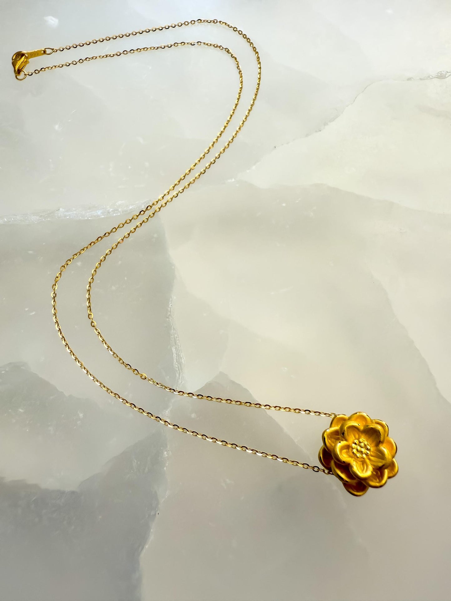 24K Solid Gold Flower Necklace Pure ‘999 Gold Slide Pendant, 16 Inch Chain