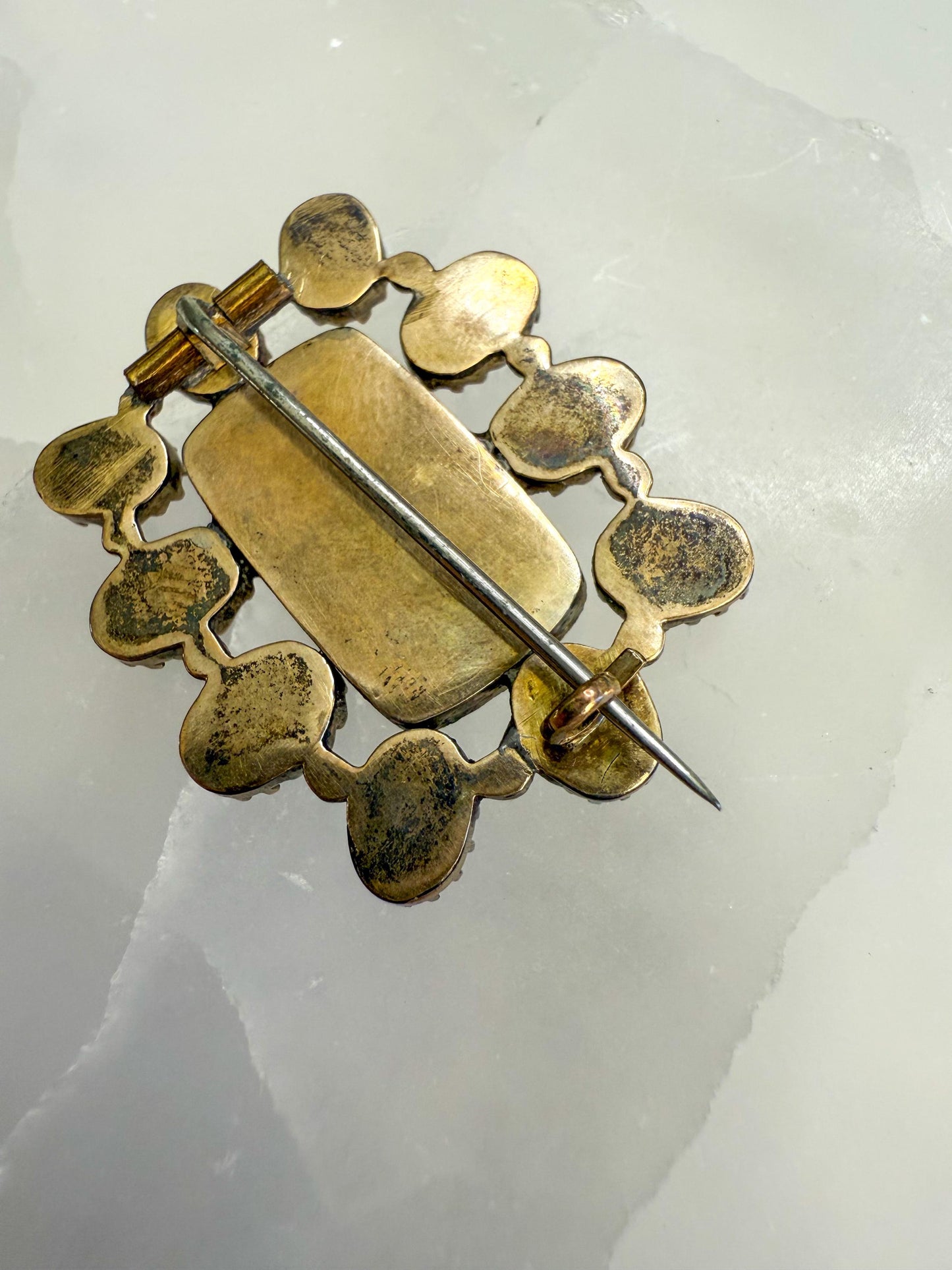 Antique Mourning Brooch with Plaited Hair, Seed Pearls & Flat Cut Garnets