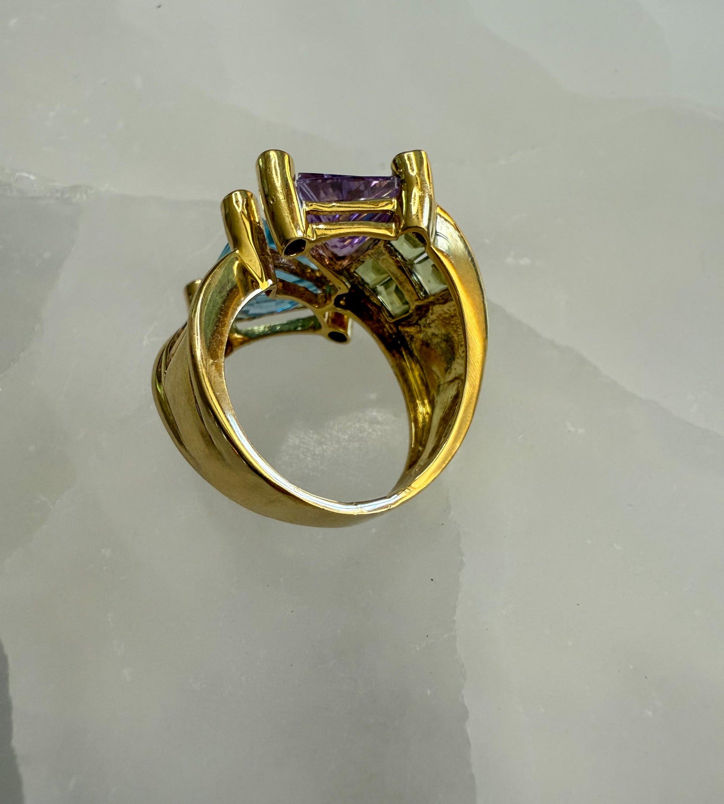 Vintage 18K Gold Multi-Gemstone Cocktail Ring with Diamond Accents