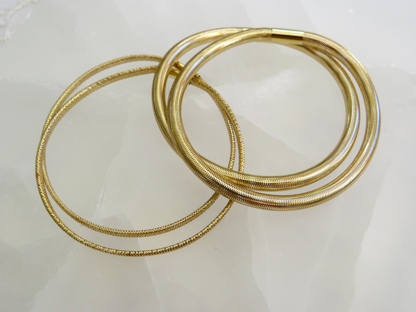 Estate Set of Four 14K Gold Mesh Bangle Bracelets Flexible & Lightweight