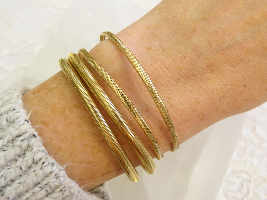 Estate Set of Four 14K Gold Mesh Bangle Bracelets  Flexible & Lightweight