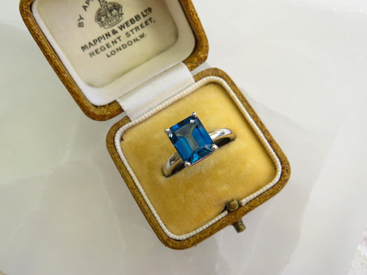 Estate 14K White Gold Ring with Emerald-Cut London Blue Topaz