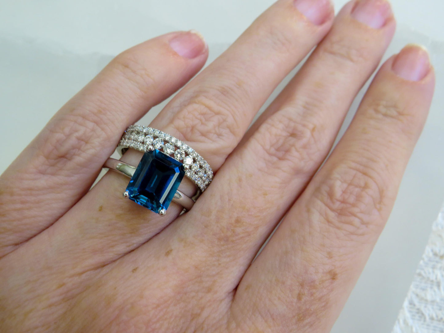 Estate 14K White Gold Ring with Emerald-Cut London Blue Topaz