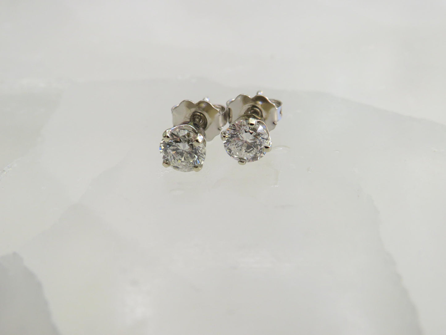 Estate 1 Carat Diamond Stud Earrings in 14K White Gold | Classic Four-Prong Setting