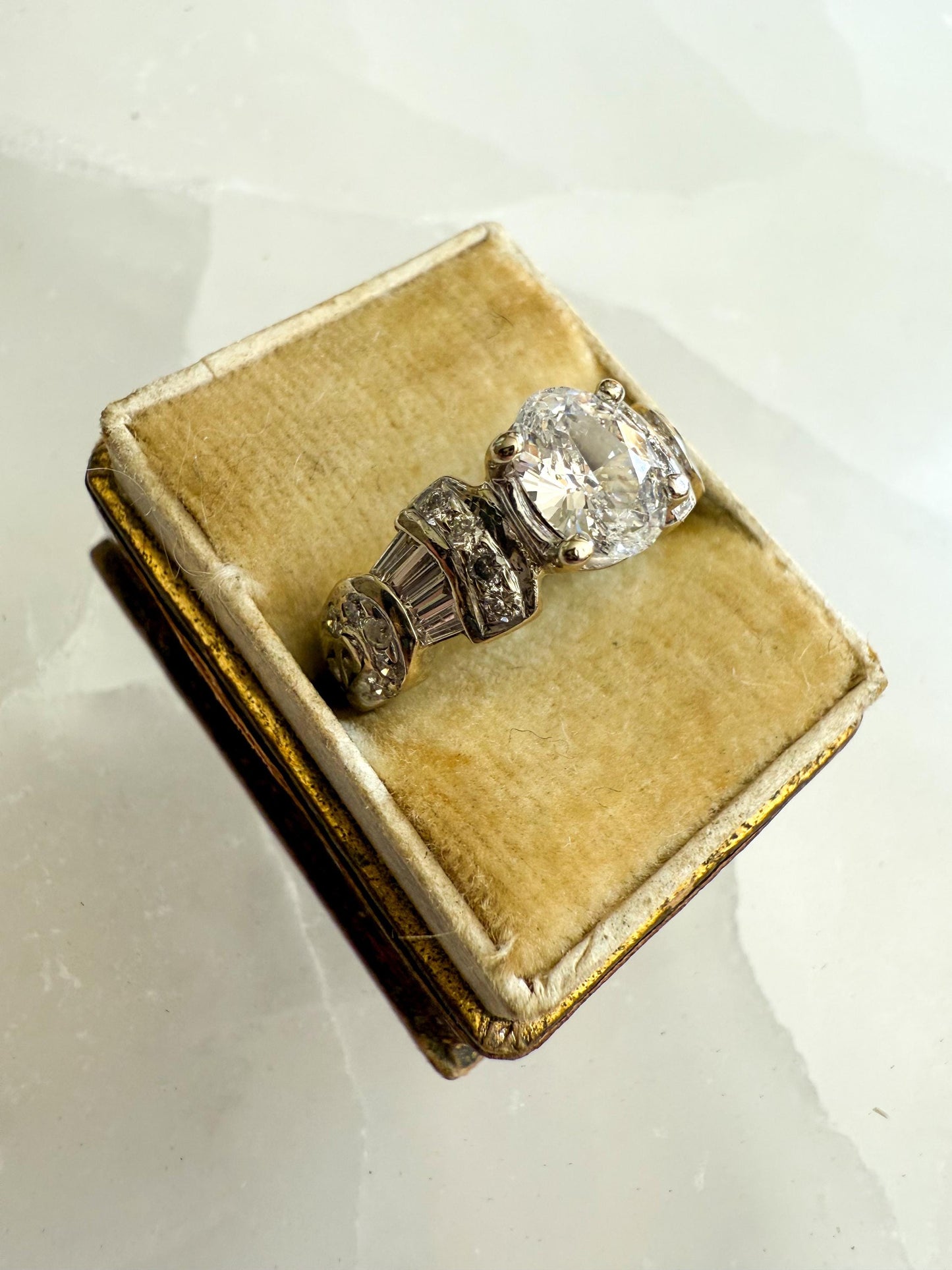 Art Deco Style 14K White Gold Oval Diamond Ring EGL Certified