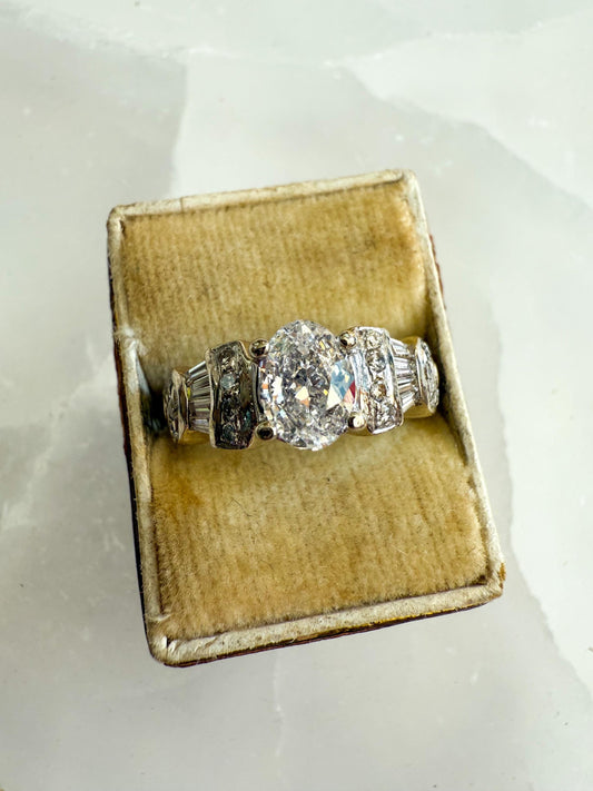 Art Deco Style 14K White Gold Oval Diamond Ring  EGL Certified