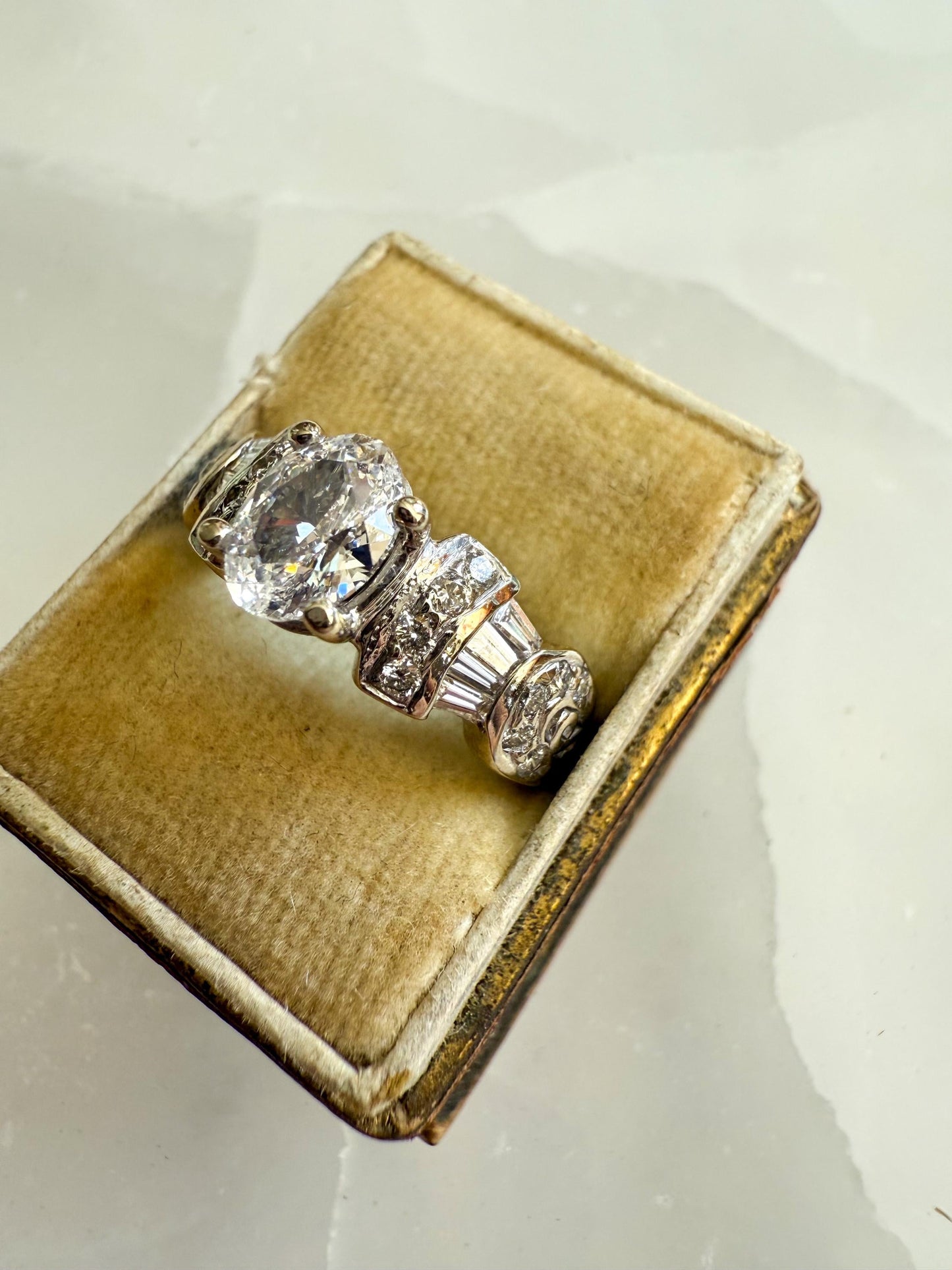 Art Deco Style 14K White Gold Oval Diamond Ring EGL Certified