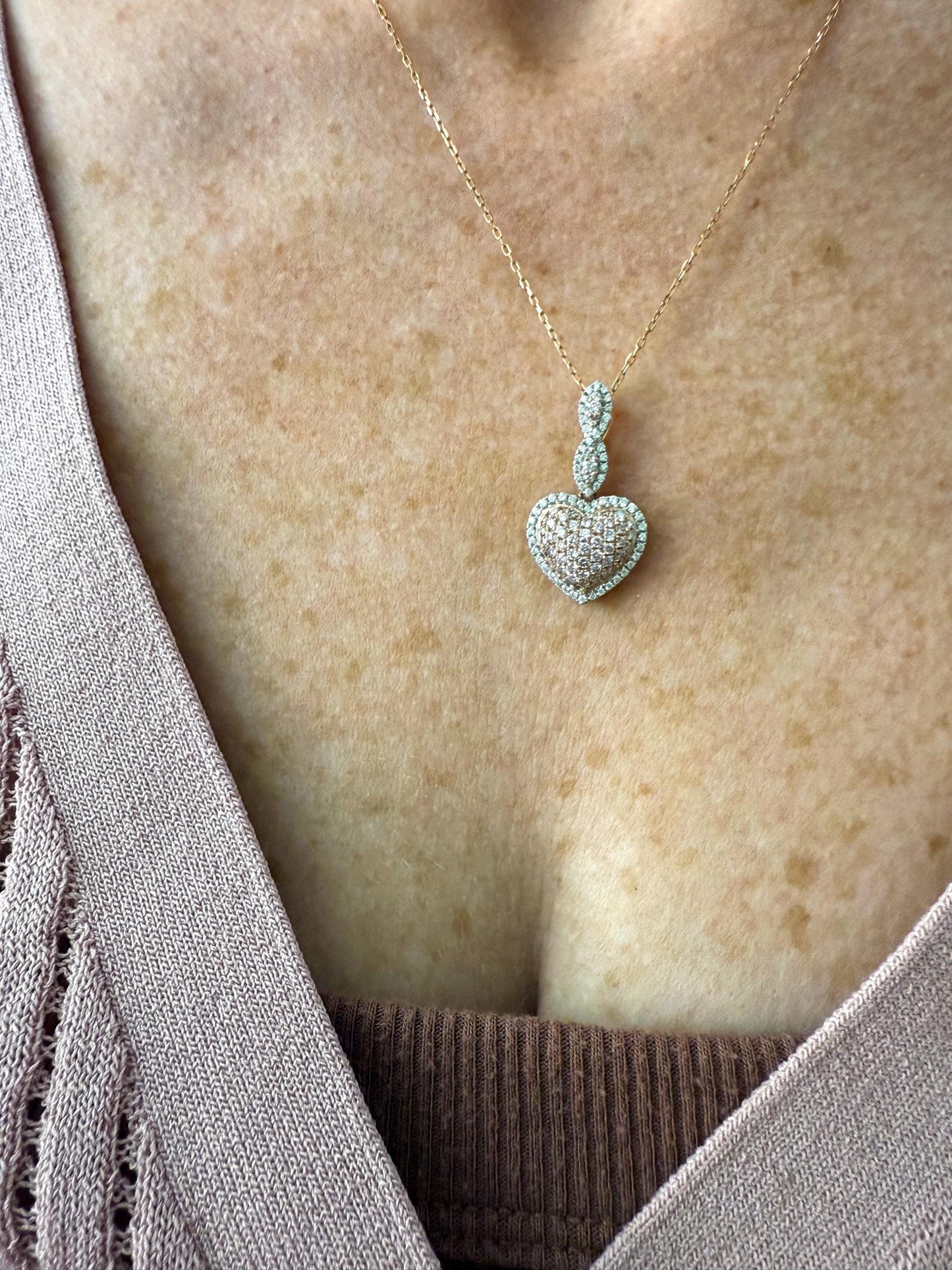 14K Rose Gold Heart Necklace with Natural Pink & White Diamond Pendant