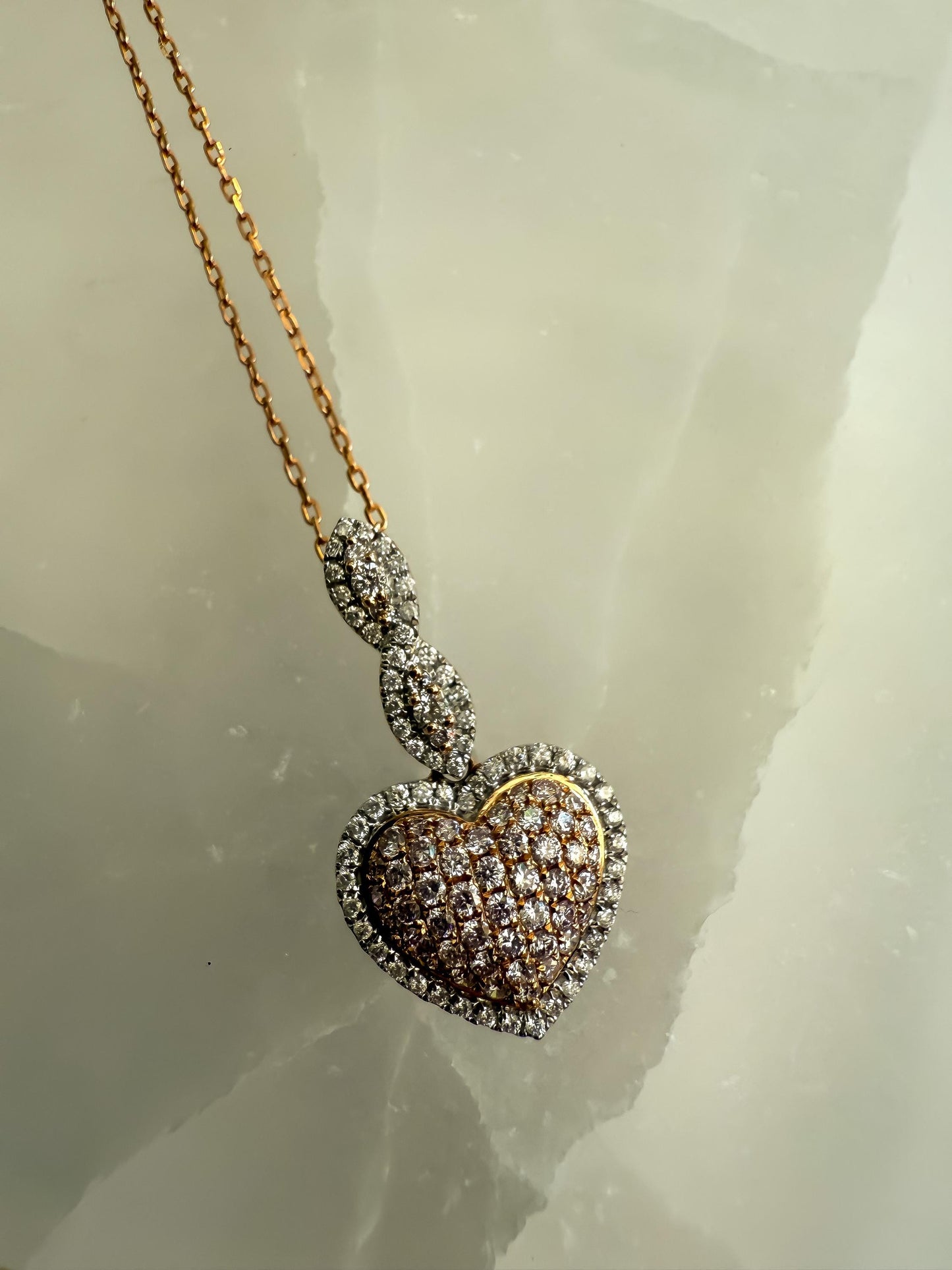 14K Rose Gold Heart Necklace with Natural Pink & White Diamond Pendant