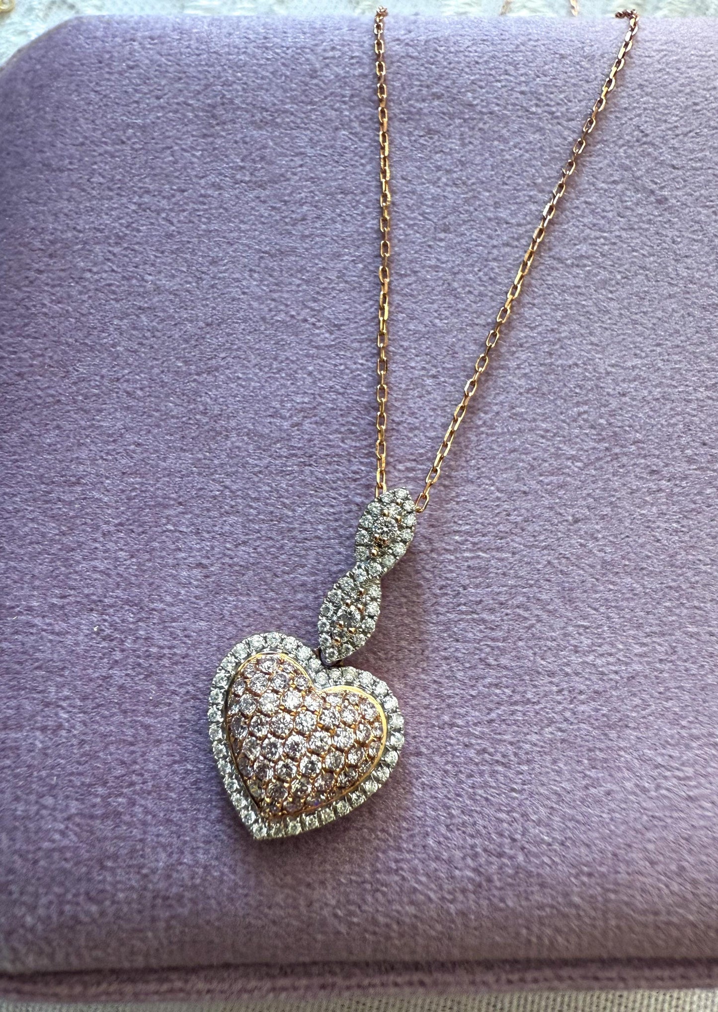 14K Rose Gold Heart Necklace with Natural Pink & White Diamond Pendant