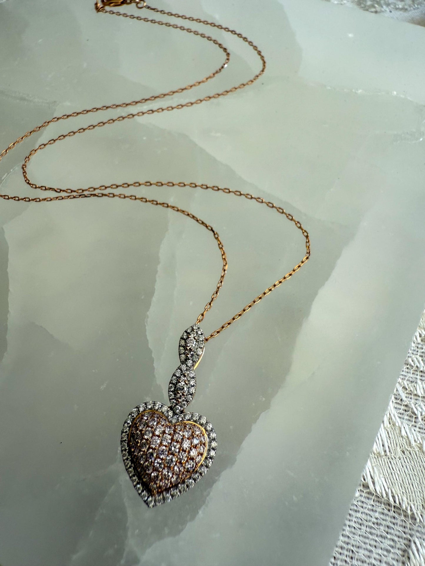 14K Rose Gold Heart Necklace with Natural Pink & White Diamond Pendant
